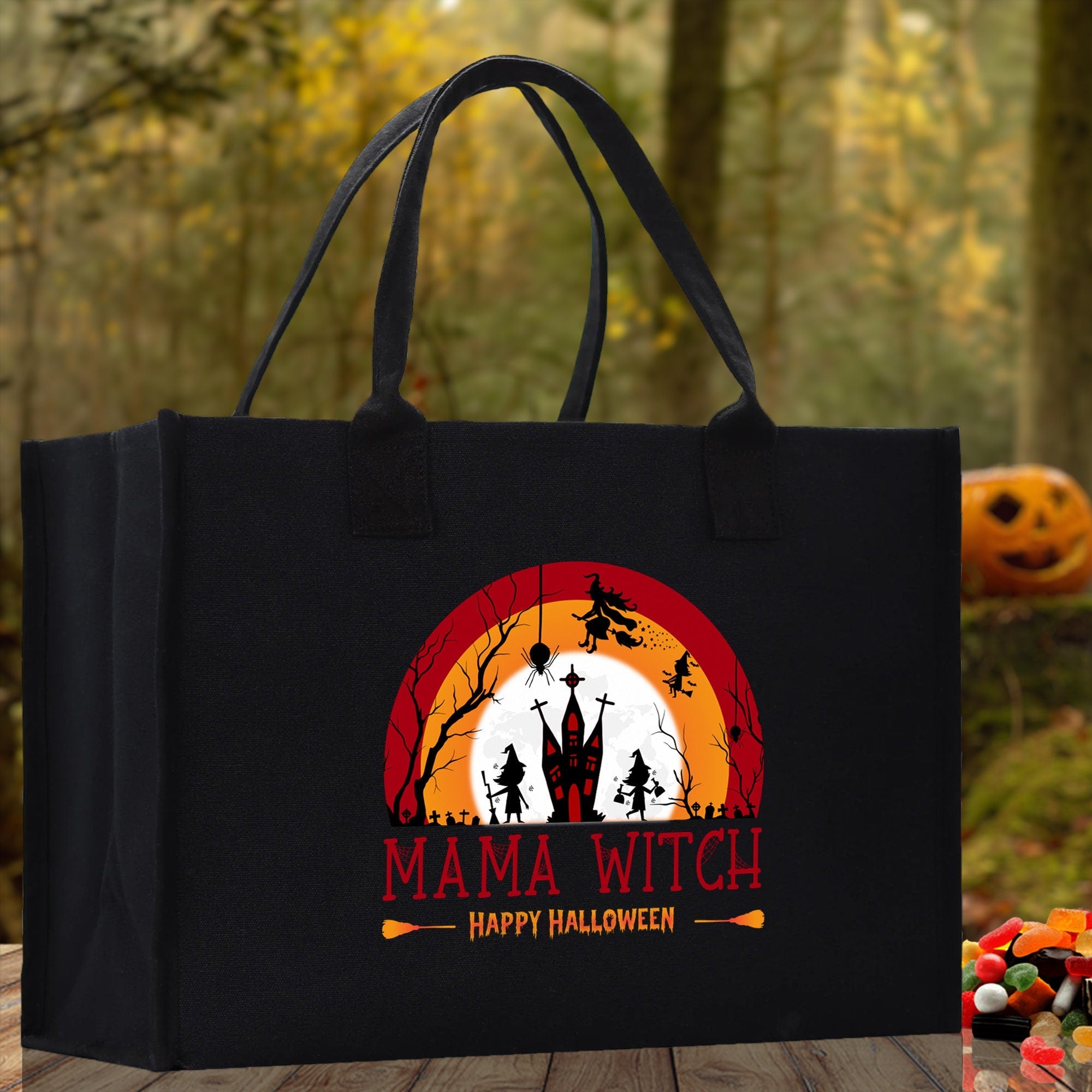 Halloween Trick or Treat Tote Bag Halloween Tote Bag for Kids Halloween Gift Halloween Candy Bag Halloween Doodles Cute Canvas Tote Bag - Aaria Tees Aaria Tees