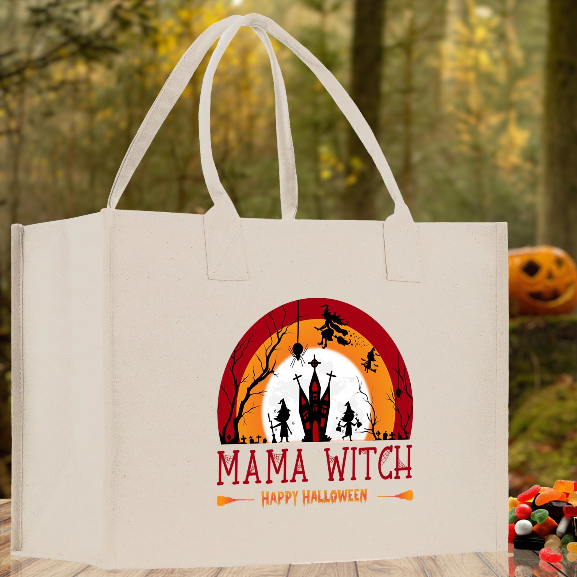 Halloween Trick or Treat Tote Bag Halloween Tote Bag for Kids Halloween Gift Halloween Candy Bag Halloween Doodles Cute Canvas Tote Bag - Aaria Tees Aaria Tees