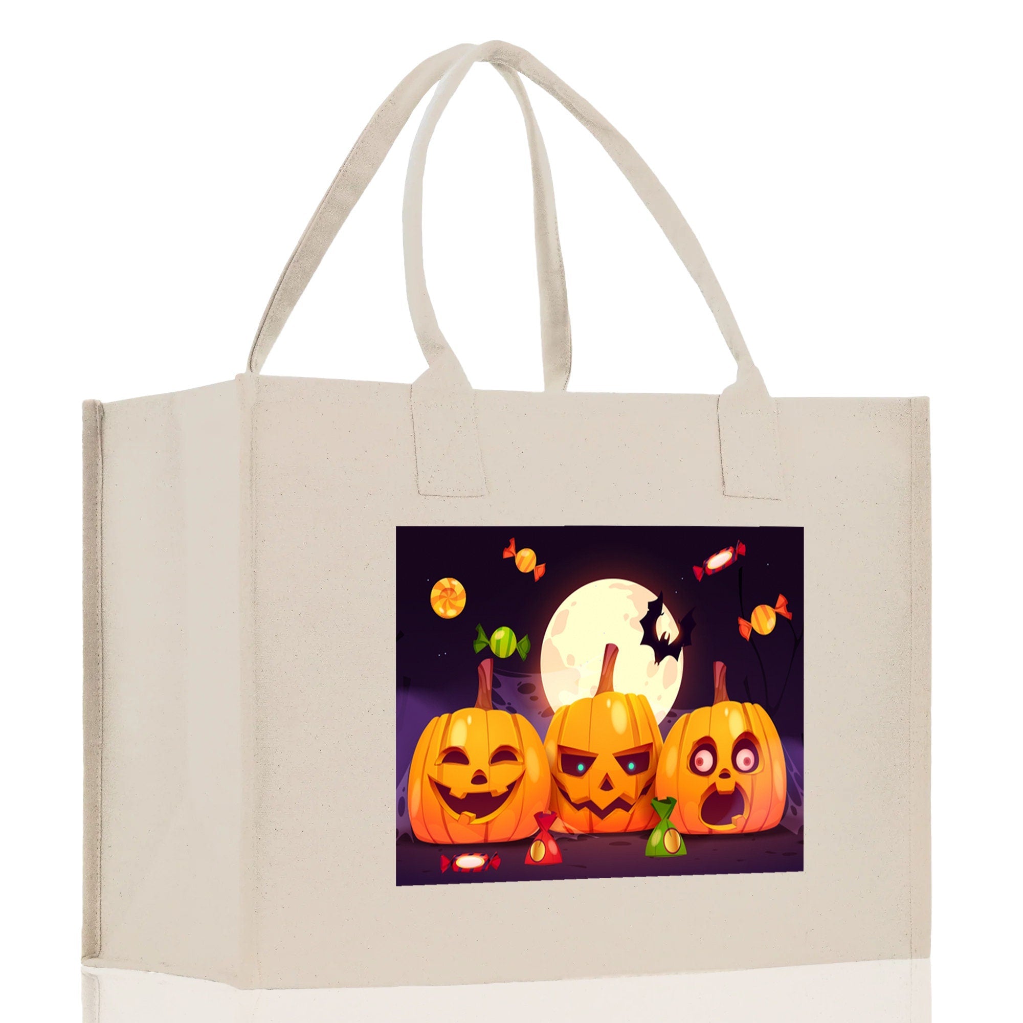 Halloween Trick or Treat Tote Bag Halloween Tote Bag for Kids Halloween Gift Halloween Candy Bag Halloween Doodles Cute Canvas Tote Bag - Aaria Tees Aaria Tees