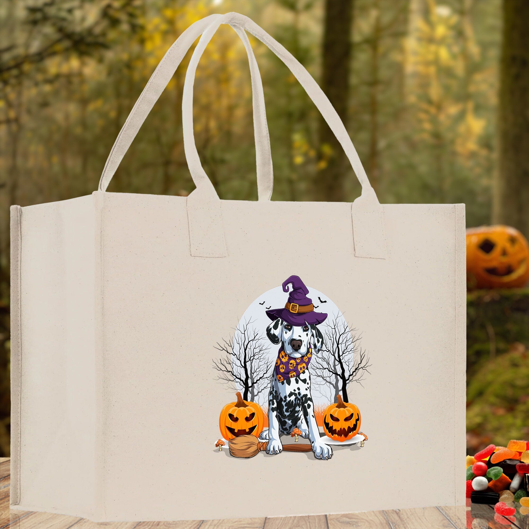 Halloween Trick or Treat Tote Bag Halloween Tote Bag for Kids Halloween Gift Halloween Candy Bag Halloween Doodles Cute Canvas Tote Bag - Aaria Tees Aaria Tees