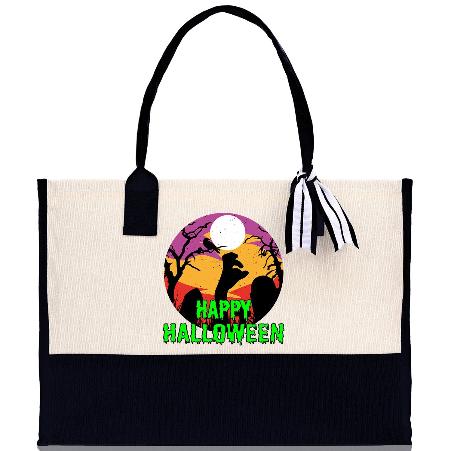 Halloween Trick or Treat Tote Bag Halloween Tote Bag for Kids Halloween Gift Halloween Candy Bag Halloween Doodles Cute Canvas Tote Bag - Aaria Tees Aaria Tees