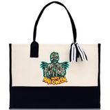 Halloween Trick or Treat Tote Bag Halloween Tote Bag for Kids Halloween Gift Halloween Candy Bag Halloween Doodles Cute Canvas Tote Bag - Aaria Tees Aaria Tees