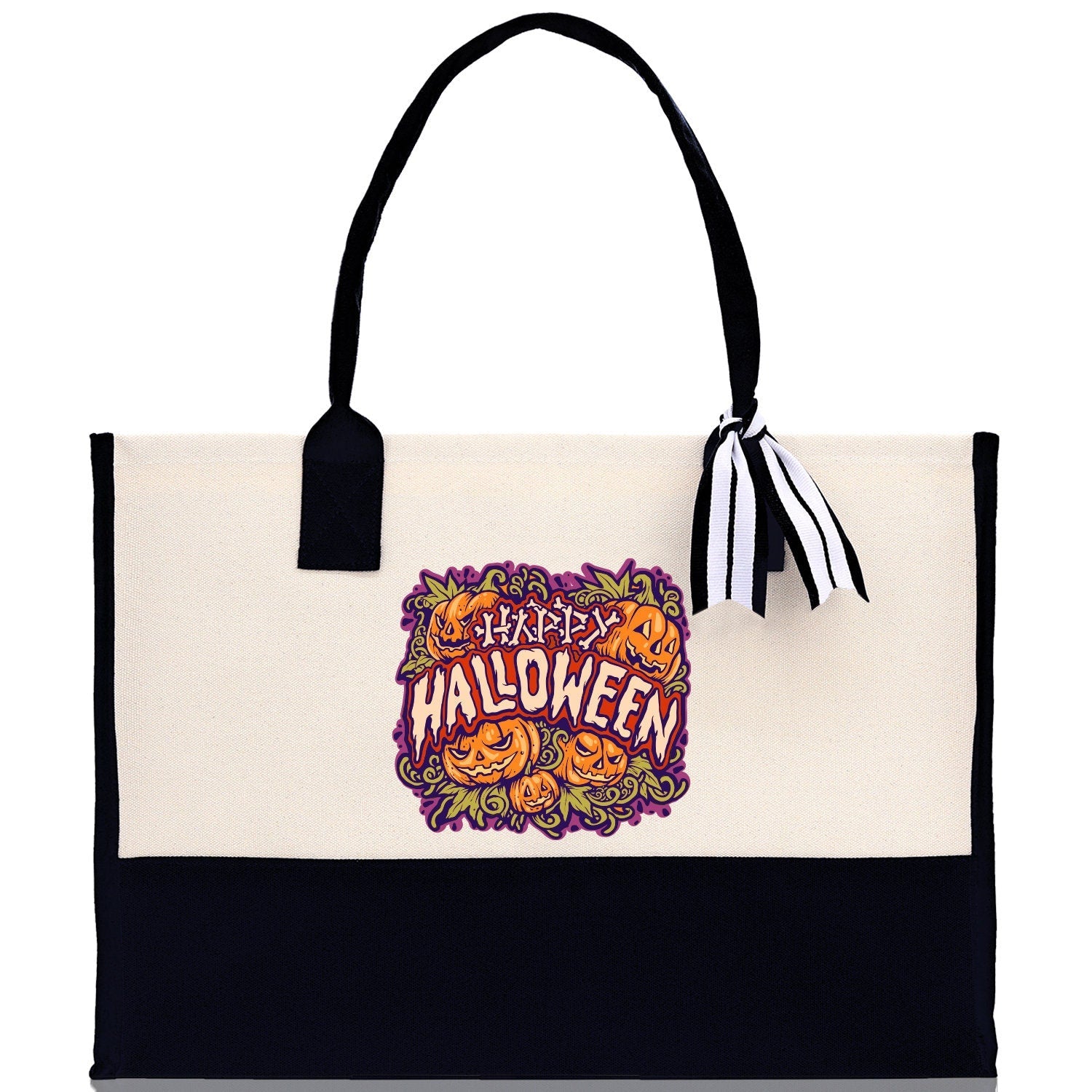 Halloween Trick or Treat Tote Bag Halloween Tote Bag for Kids Halloween Gift Halloween Candy Bag Halloween Doodles Cute Canvas Tote Bag - Aaria Tees Aaria Tees