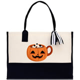 Halloween Trick or Treat Tote Bag Halloween Tote Bag for Kids Halloween Gift Halloween Candy Bag Halloween Doodles Cute Canvas Tote Bag - Aaria Tees Aaria Tees