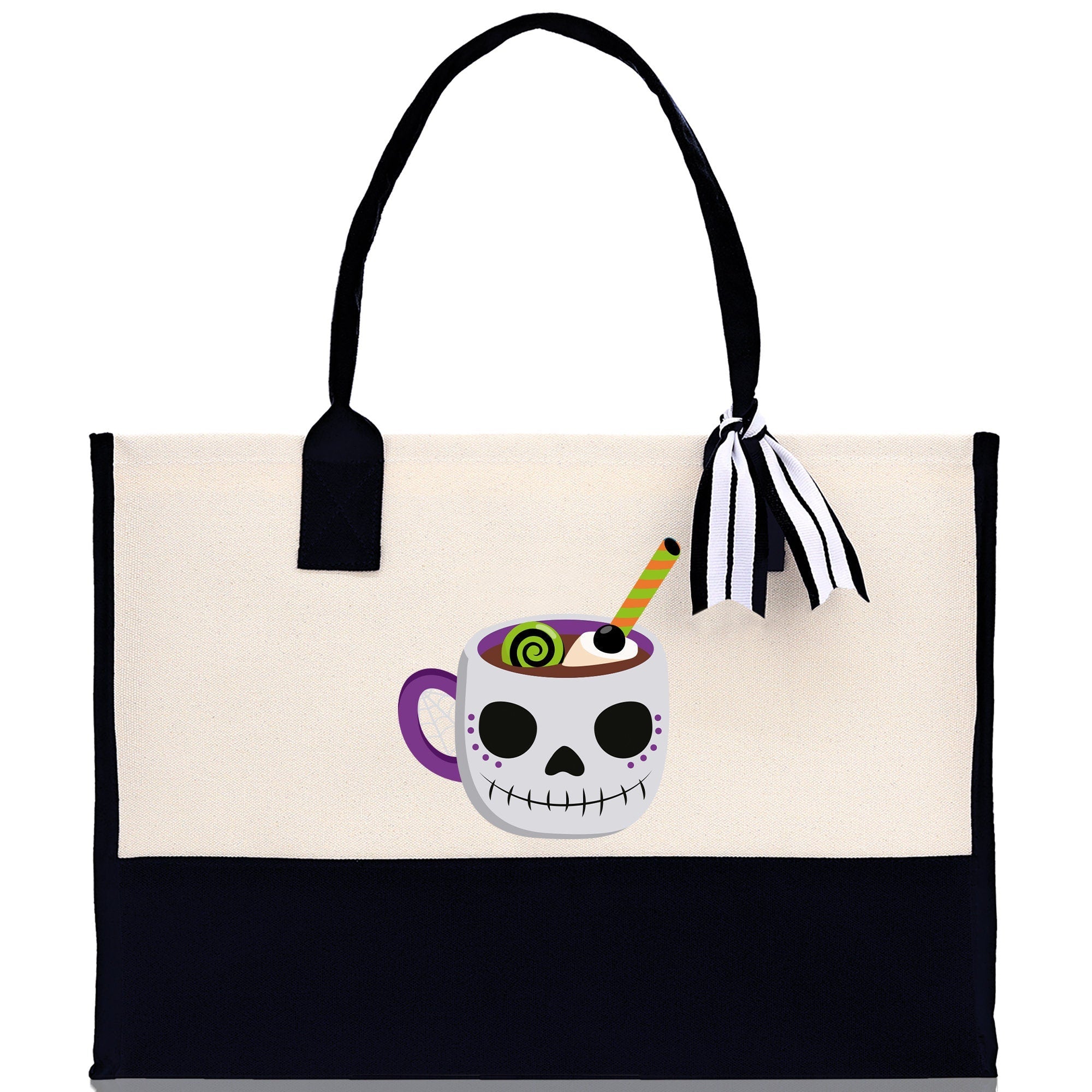Halloween Trick or Treat Tote Bag Halloween Tote Bag for Kids Halloween Gift Halloween Candy Bag Halloween Doodles Cute Canvas Tote Bag - Aaria Tees Aaria Tees