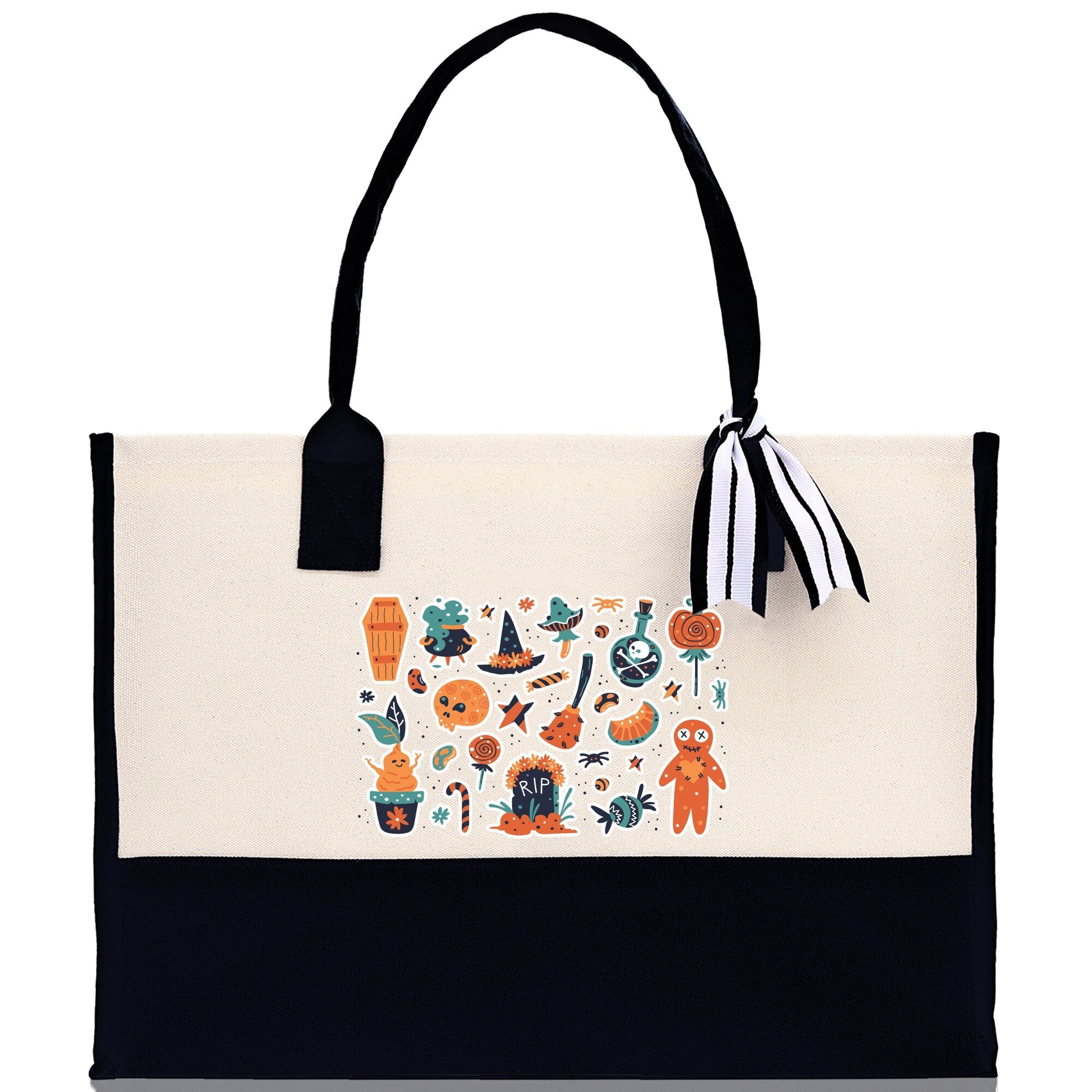 Halloween Trick or Treat Tote Bag Halloween Tote Bag for Kids Halloween Gift Halloween Candy Bag Halloween Doodles Cute Canvas Tote Bag - Aaria Tees Aaria Tees