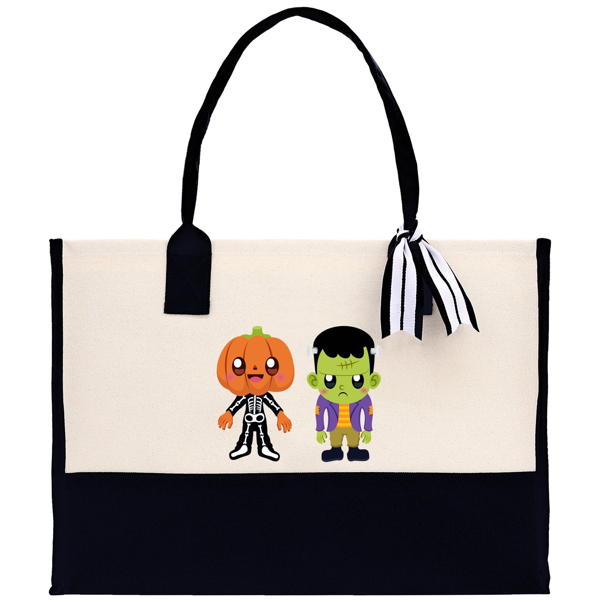Halloween Trick or Treat Tote Bag Halloween Tote Bag for Kids Halloween Gift Halloween Candy Bag Halloween Doodles Cute Canvas Tote Bag - Aaria Tees Aaria Tees