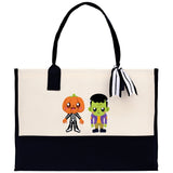 Halloween Trick or Treat Tote Bag Halloween Tote Bag for Kids Halloween Gift Halloween Candy Bag Halloween Doodles Cute Canvas Tote Bag - Aaria Tees Aaria Tees