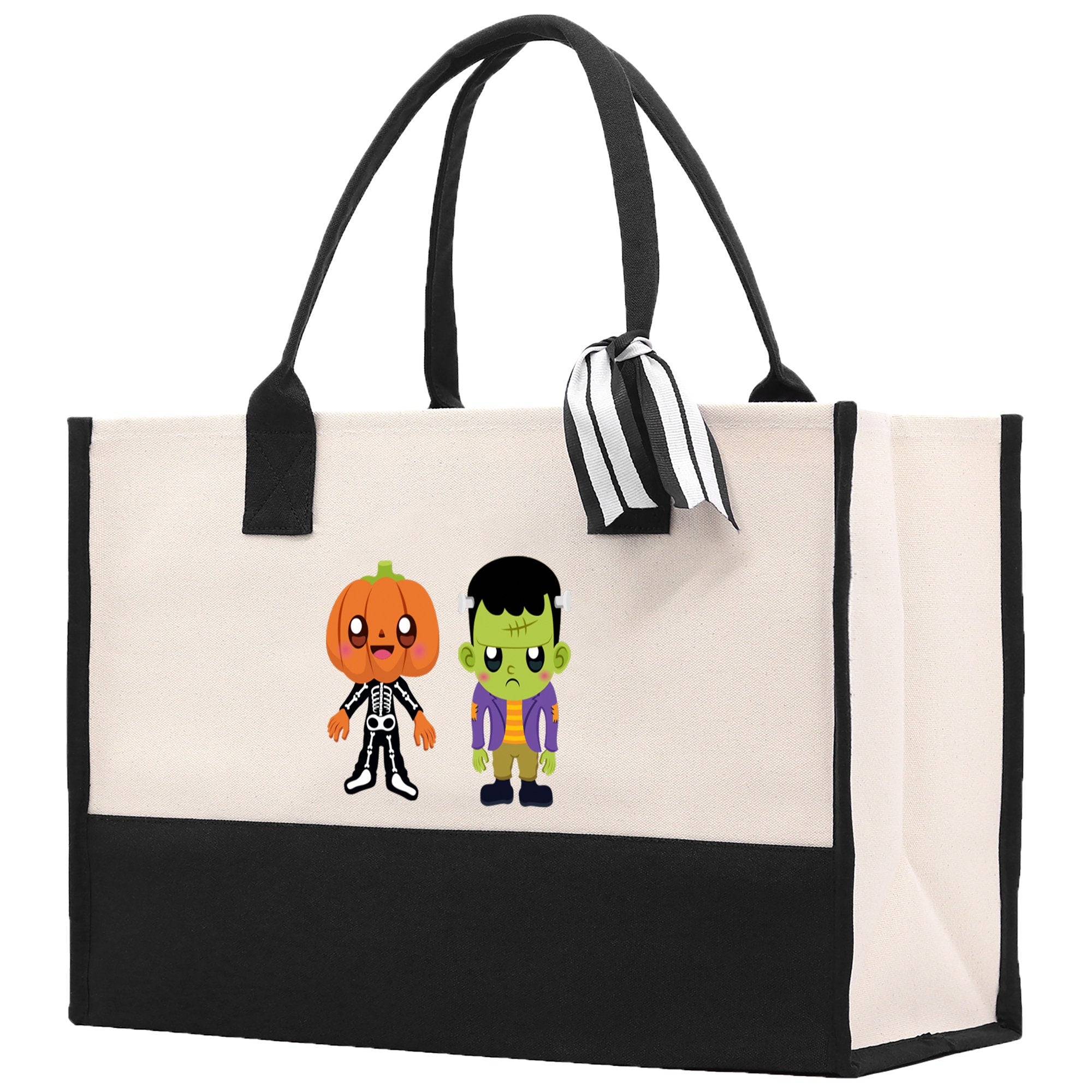 Halloween Trick or Treat Tote Bag Halloween Tote Bag for Kids Halloween Gift Halloween Candy Bag Halloween Doodles Cute Canvas Tote Bag - Aaria Tees Aaria Tees