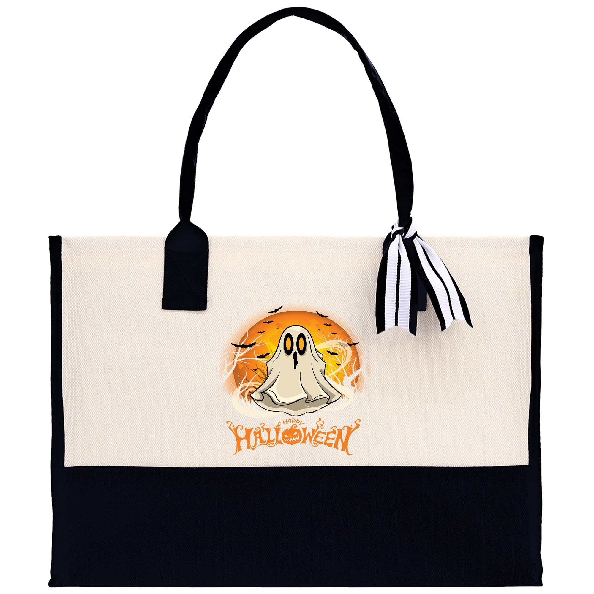 Halloween Trick or Treat Tote Bag Halloween Tote Bag for Kids Halloween Gift Halloween Candy Bag Halloween Doodles Cute Canvas Tote Bag - Aaria Tees Aaria Tees