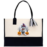 Halloween Trick or Treat Tote Bag Halloween Tote Bag for Kids Halloween Gift Halloween Candy Bag Halloween Doodles Cute Canvas Tote Bag - Aaria Tees Aaria Tees