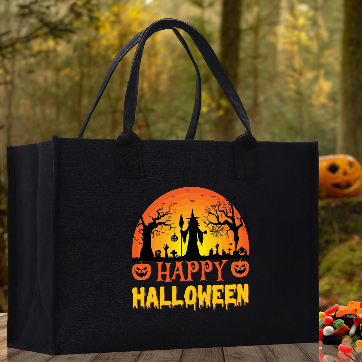 Halloween Trick or Treat Tote Bag Halloween Tote Bag for Kids Halloween Gift Halloween Candy Bag Halloween Doodles Cute Canvas Tote Bag - Aaria Tees