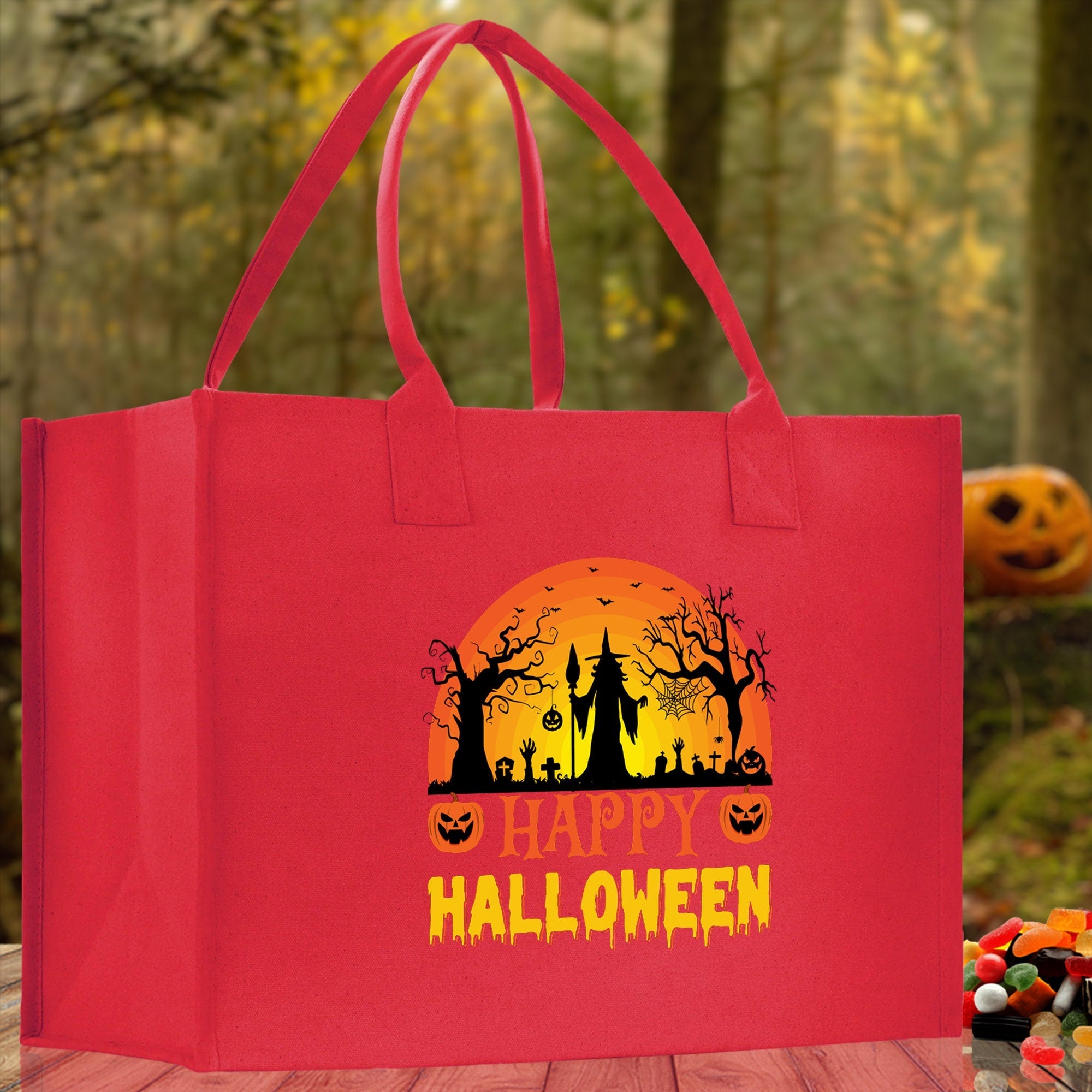 Halloween Trick or Treat Tote Bag Halloween Tote Bag for Kids Halloween Gift Halloween Candy Bag Halloween Doodles Cute Canvas Tote Bag - Aaria Tees Aaria Tees