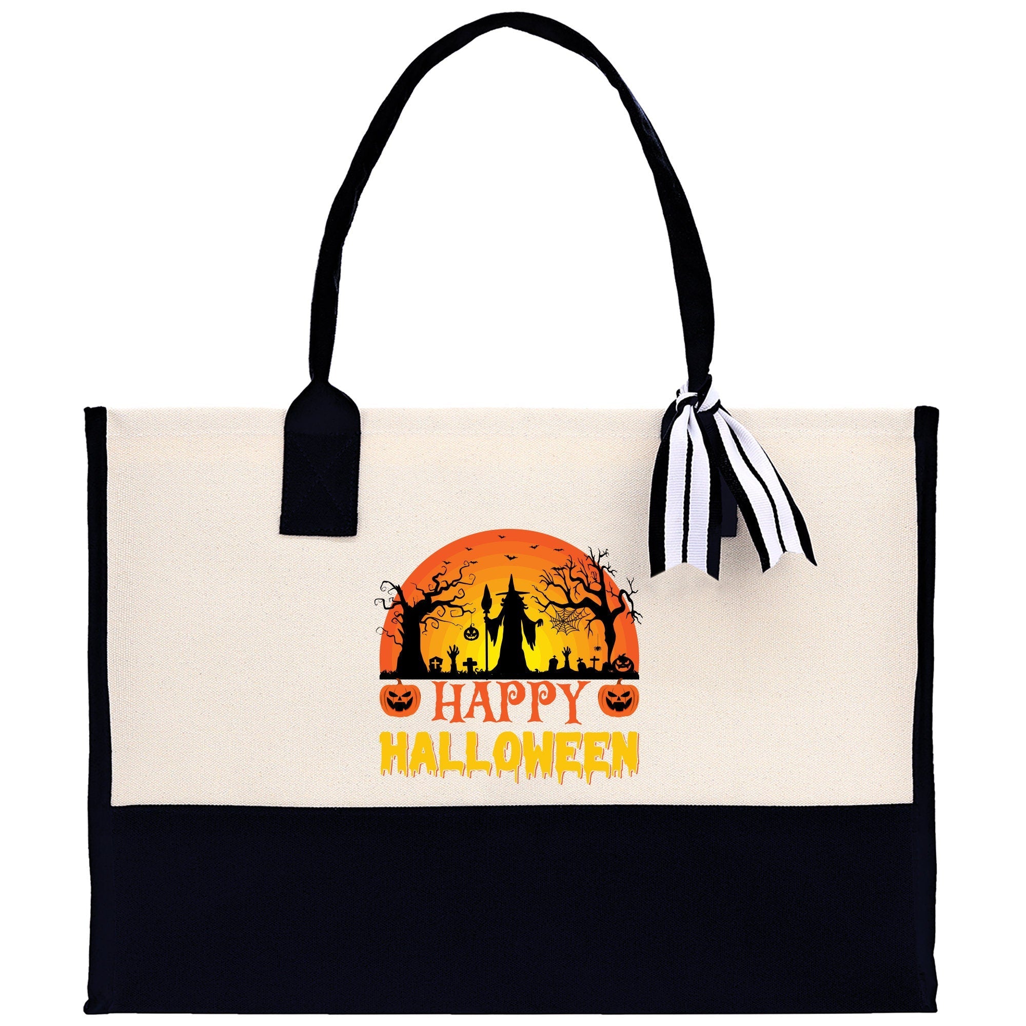 Halloween Trick or Treat Tote Bag Halloween Tote Bag for Kids Halloween Gift Halloween Candy Bag Halloween Doodles Cute Canvas Tote Bag - Aaria Tees Aaria Tees