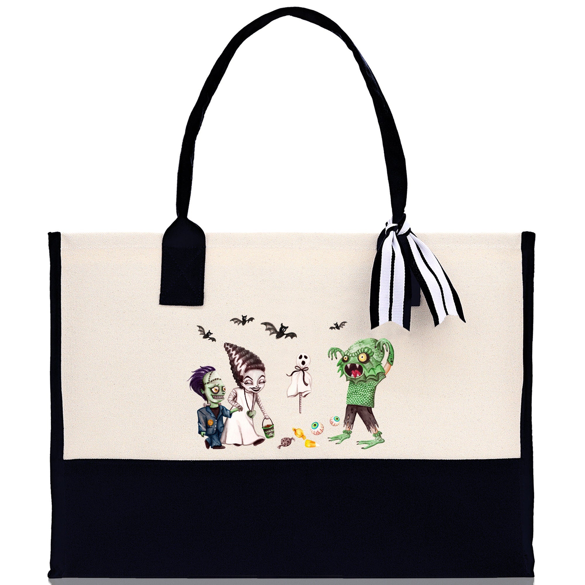 Halloween Trick or Treat Tote Bag Halloween Tote Bag for Kids Halloween Gift Halloween Candy Bag Halloween Doodles Cute Canvas Tote Bag - Aaria Tees Aaria Tees