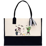 Halloween Trick or Treat Tote Bag Halloween Tote Bag for Kids Halloween Gift Halloween Candy Bag Halloween Doodles Cute Canvas Tote Bag - Aaria Tees Aaria Tees