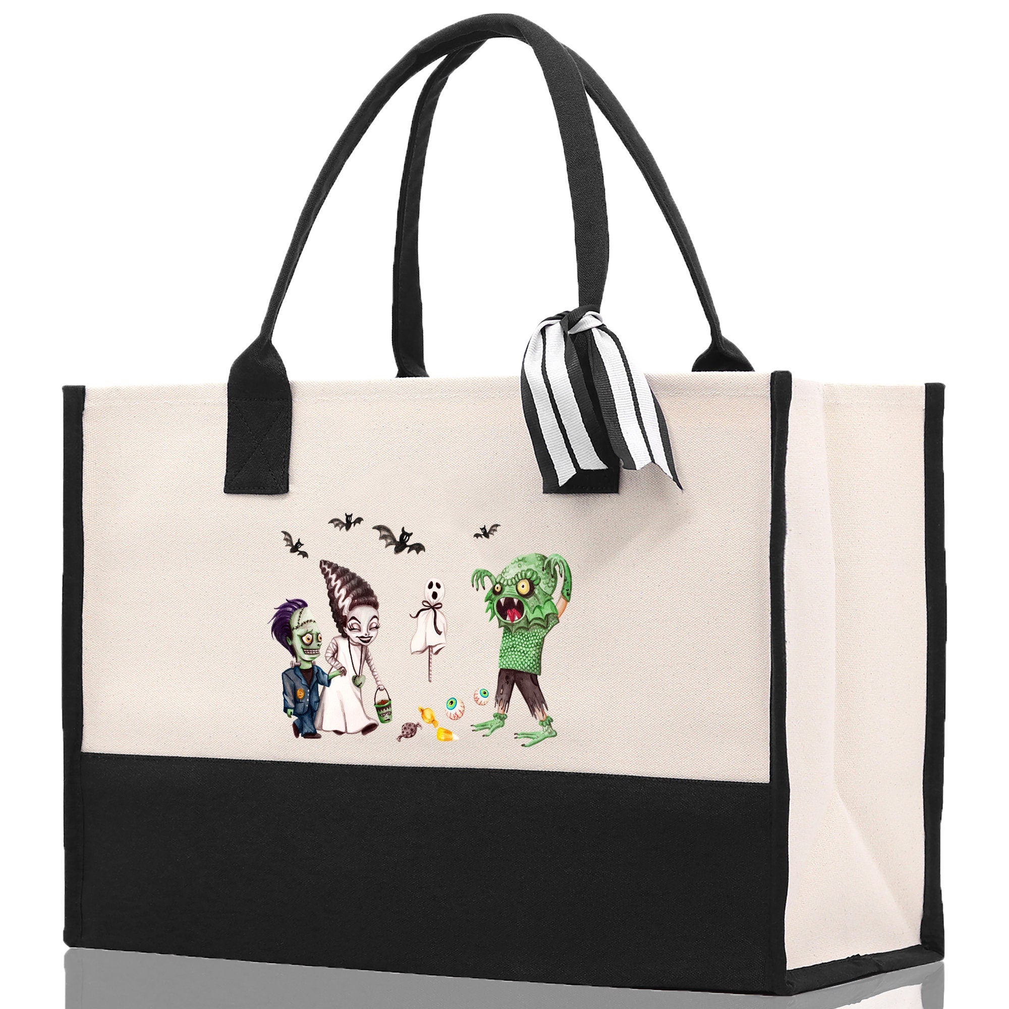 Halloween Trick or Treat Tote Bag Halloween Tote Bag for Kids Halloween Gift Halloween Candy Bag Halloween Doodles Cute Canvas Tote Bag - Aaria Tees Aaria Tees