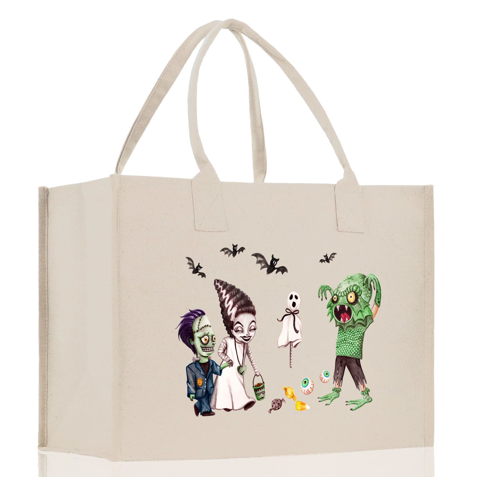 Halloween Trick or Treat Tote Bag Halloween Tote Bag for Kids Halloween Gift Halloween Candy Bag Halloween Doodles Cute Canvas Tote Bag - Aaria Tees Aaria Tees