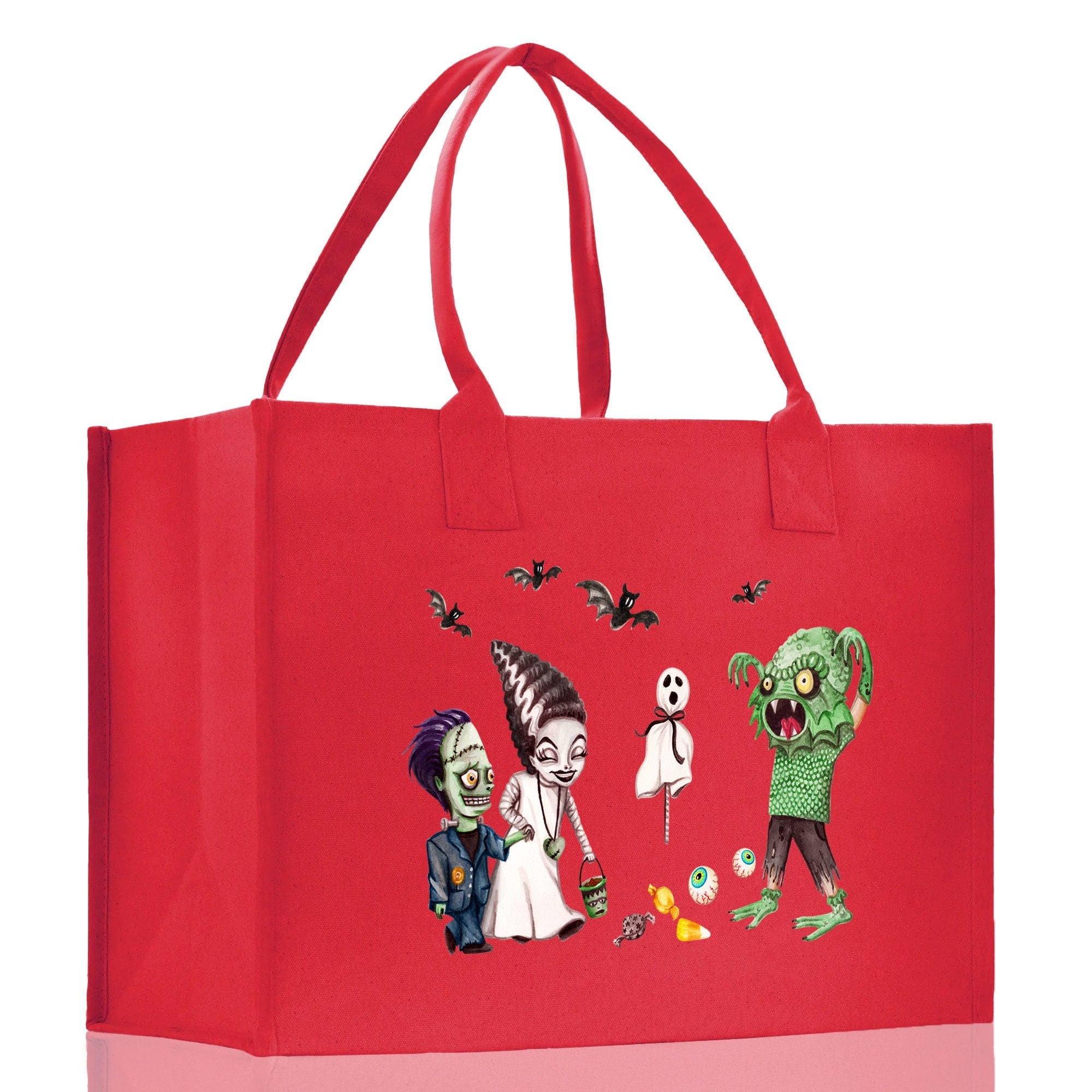 Halloween Trick or Treat Tote Bag Halloween Tote Bag for Kids Halloween Gift Halloween Candy Bag Halloween Doodles Cute Canvas Tote Bag - Aaria Tees Aaria Tees