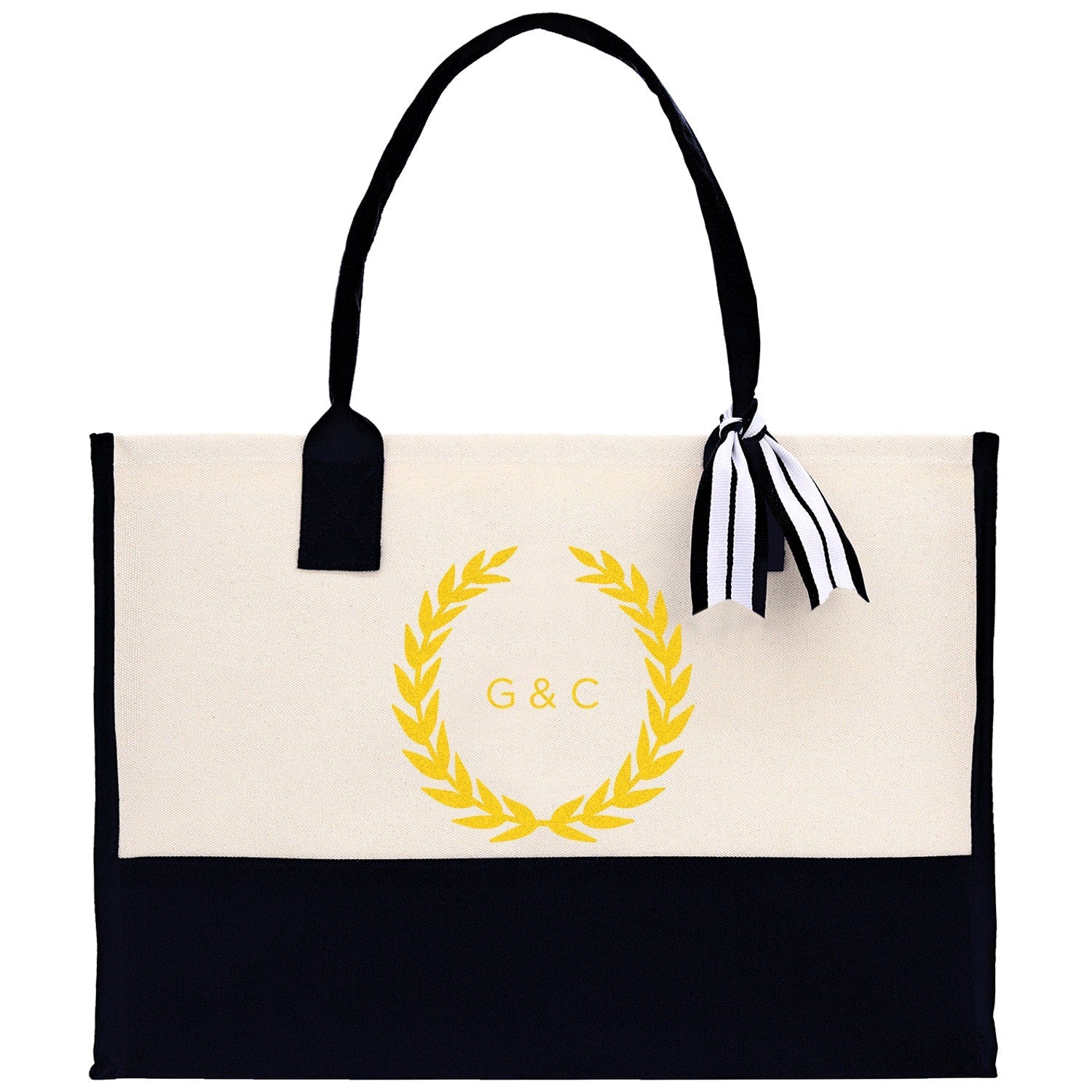 Wedding Monogram Welcome Canvas Tote Bag with Wreath Personalized Wedding Gift Welcome Bag Favor for Guests Custom Wedding Guest Gift - Aaria Tees Aaria Tees