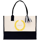 Wedding Monogram Welcome Canvas Tote Bag with Wreath Personalized Wedding Gift Welcome Bag Favor for Guests Custom Wedding Guest Gift - Aaria Tees Aaria Tees