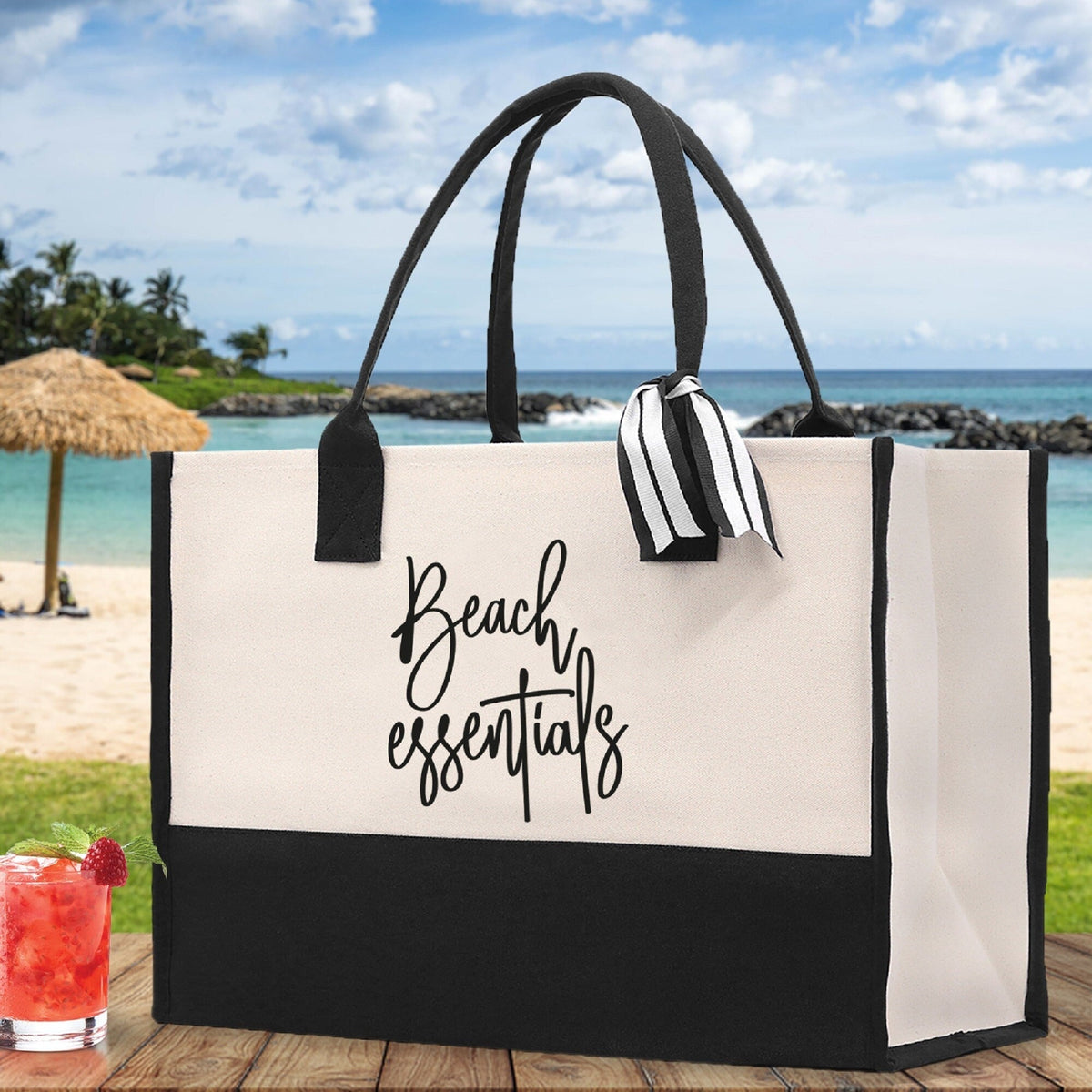 Beach Essentials Tote Bag Beach Vacation Tote Bag Summer Beach Canvas Tote Bag Large Canvas Beach Bag Weekender Tote Bag - Aaria Tees
