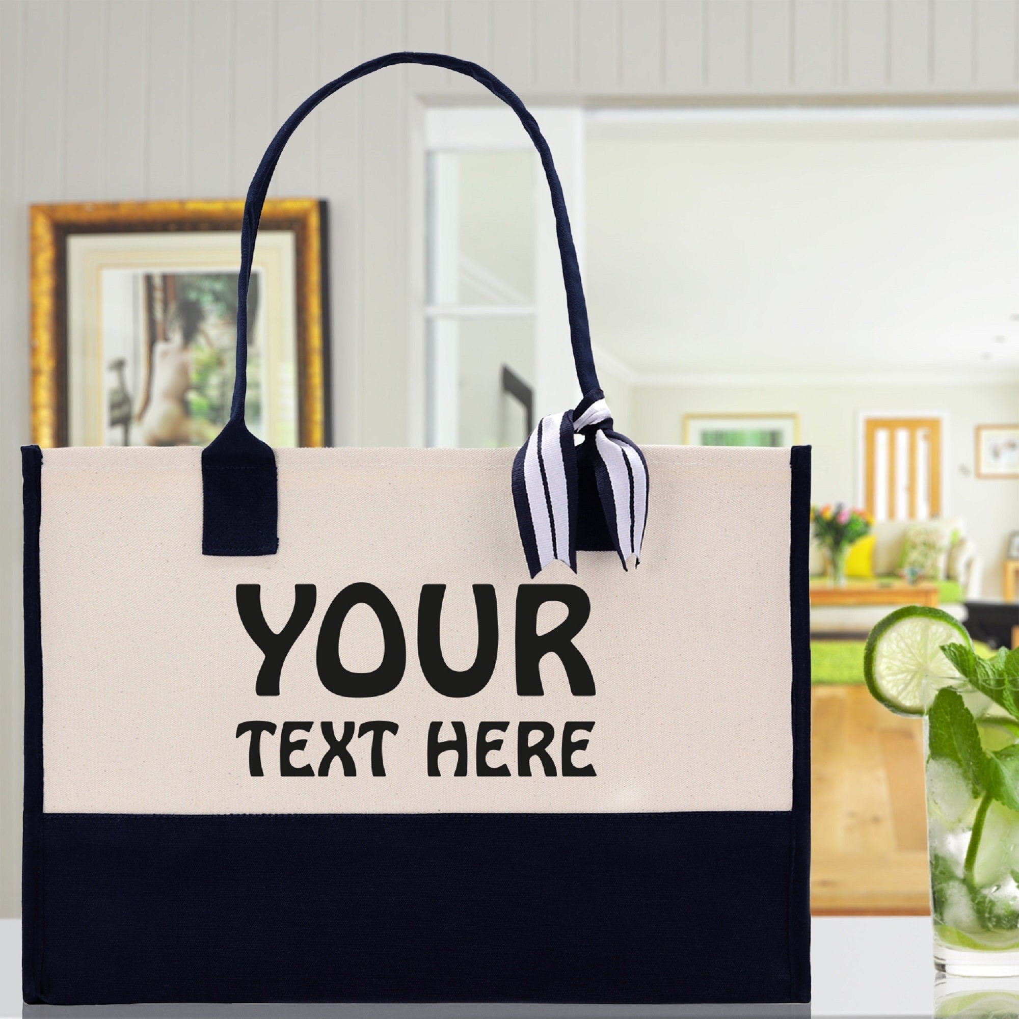 Graduation Gift Customized Embroidered Name Tote Bag 100% Cotton Canvas and Chic Personalized Tote Bag, Beach Bag, Bridesmaid Bag - Black - Aaria Tees Aaria Tees