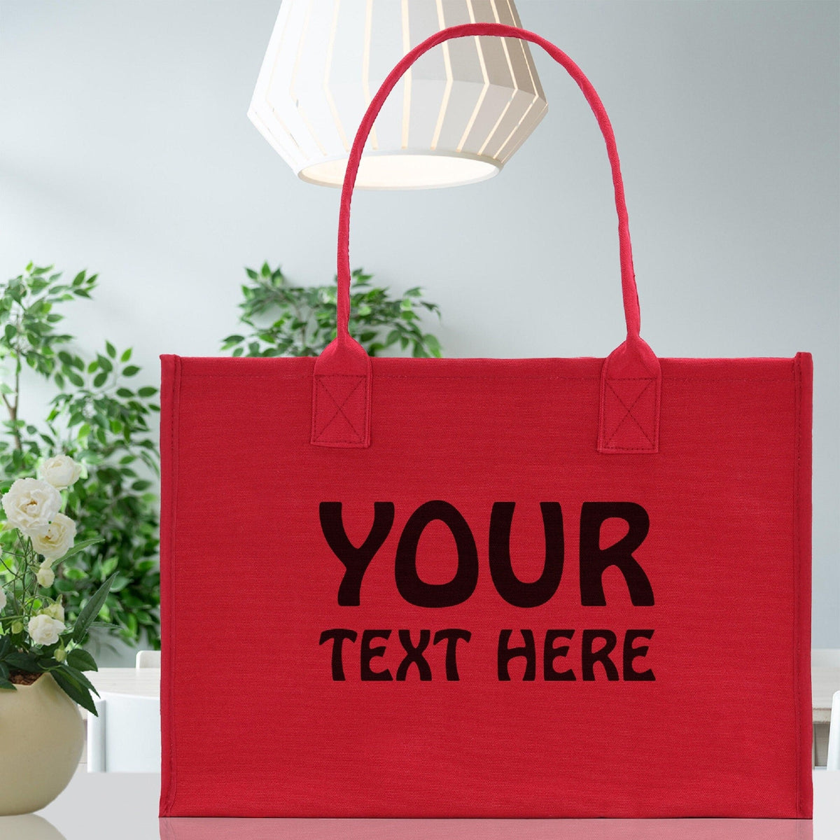 Customized Embroidered Name Tote Bag 100% Cotton Canvas and a Chic Personalized Tote Bag, Beach Bag, Market Bag, Bridesmaid Bag - Red - Aaria Tees