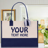 Graduation Gift Customized Embroidered Name Tote Bag 100% Cotton Canvas and a Chic Personalized Tote Bag, Beach Bag, Bridesmaid Bag - Navy - Aaria Tees Aaria Tees