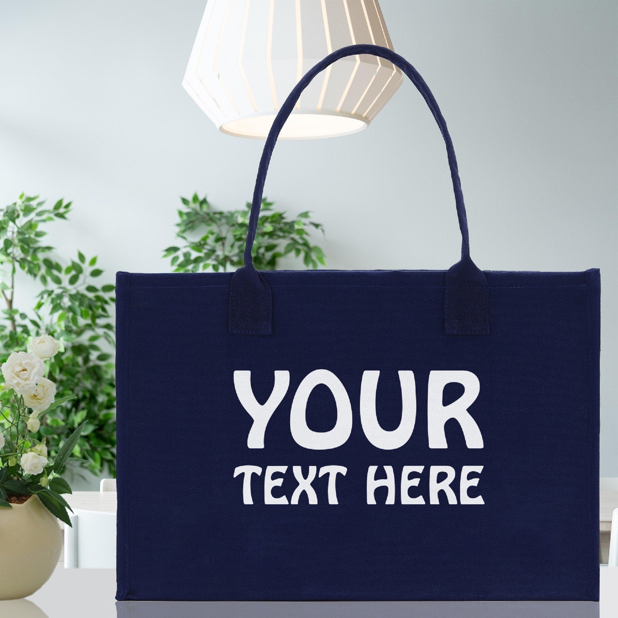 Customized Embroidered Name Tote Bag 100% Cotton Canvas and a Chic Personalized Tote Bag, Beach Bag, Market Bag, Bridesmaid Bag - Navy - Aaria Tees Aaria Tees