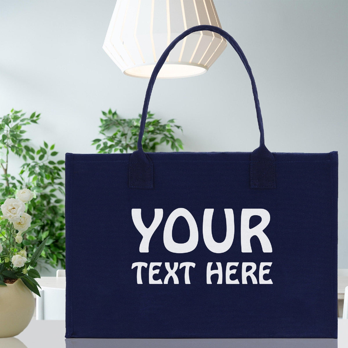 Customized Embroidered Name Tote Bag 100% Cotton Canvas and a Chic Personalized Tote Bag, Beach Bag, Market Bag, Bridesmaid Bag - Navy - Aaria Tees