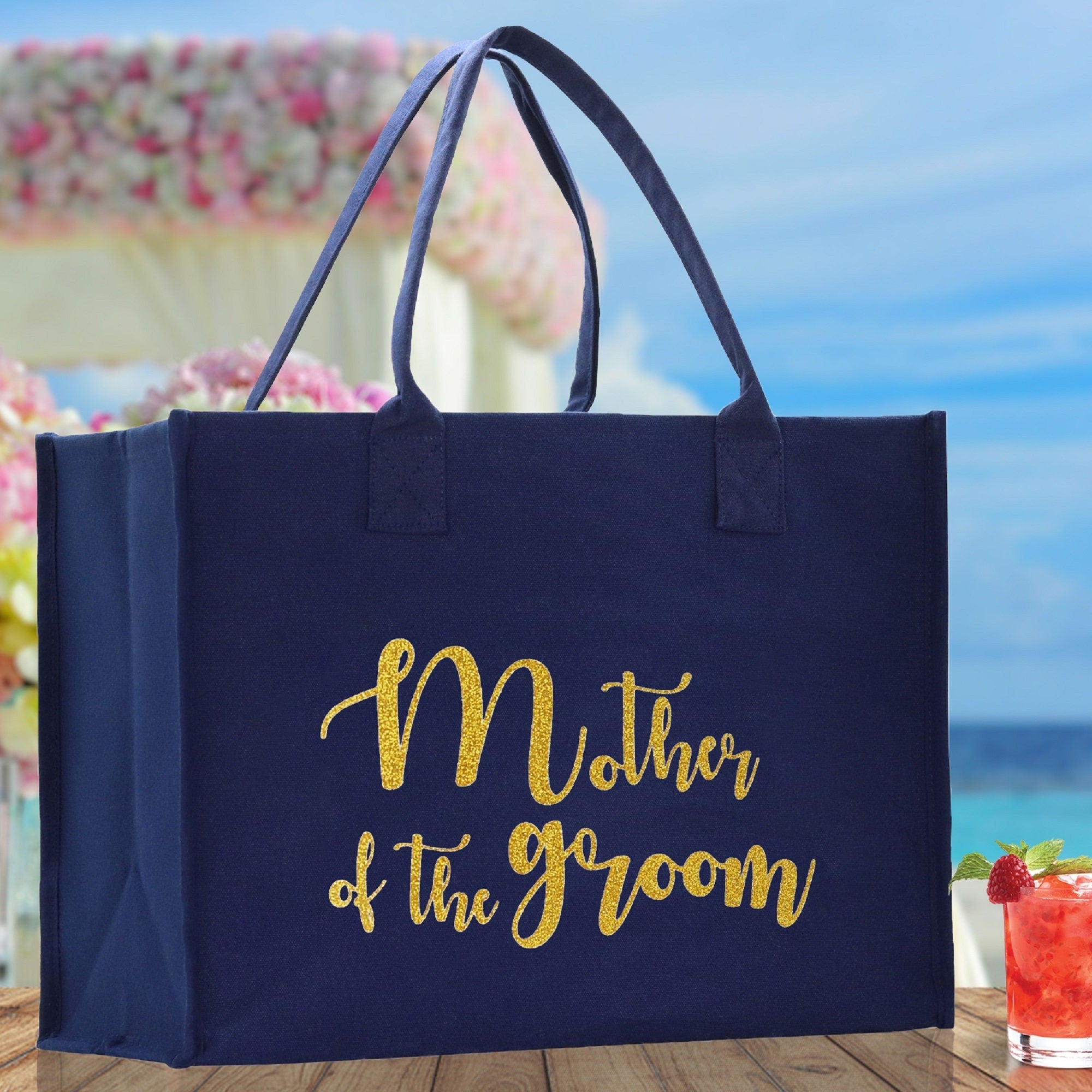 Mother of The Groom Large Print Tote Bag 100% Cotton Canvas Bridal Party Tote Bachelorette Bag Bridal Chic Tote Bags Wedding Totes - Aaria Tees Aaria Tees