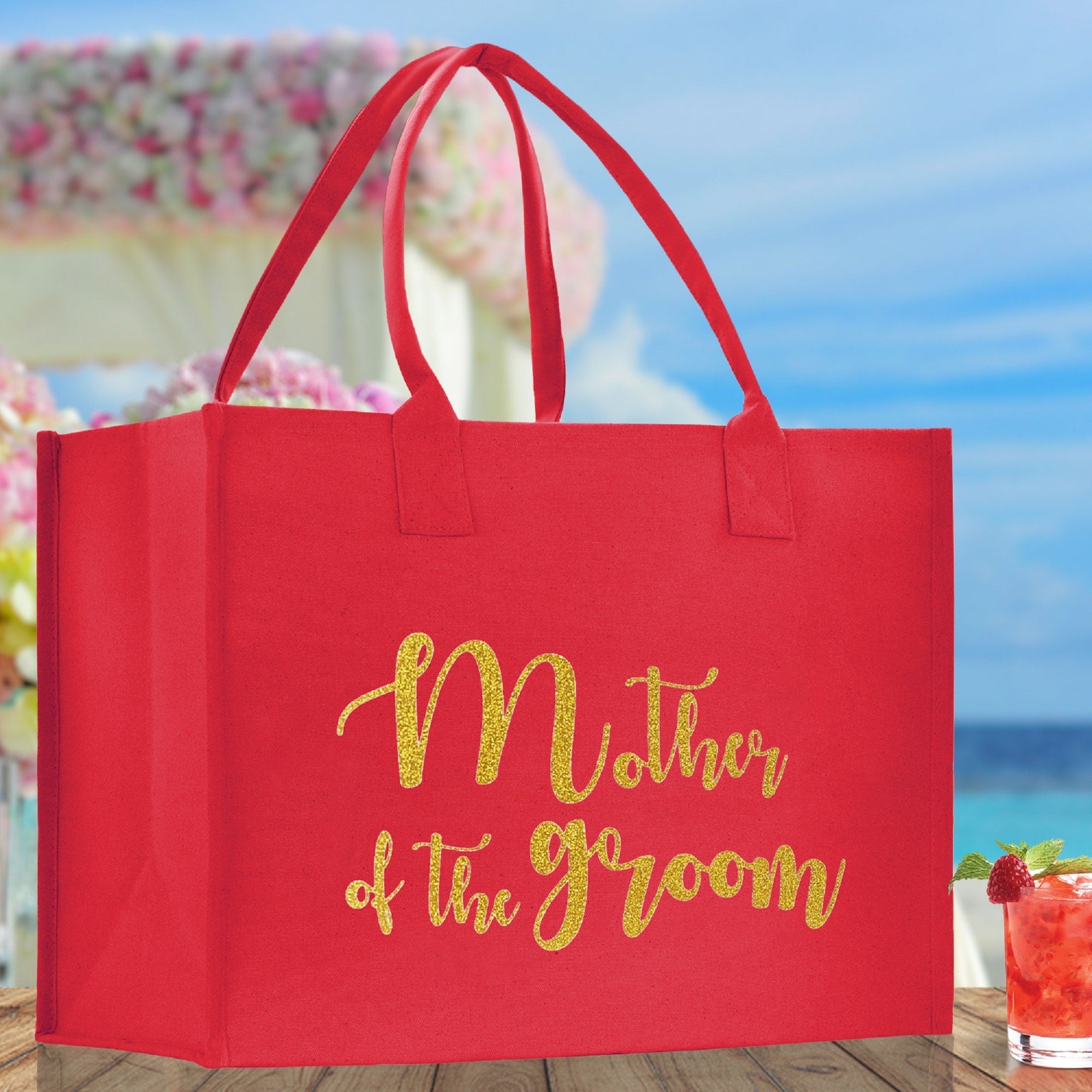 Mother of The Groom Large Print Tote Bag 100% Cotton Canvas Bridal Party Tote Bachelorette Bag Bridal Chic Tote Bags Wedding Totes - Aaria Tees Aaria Tees