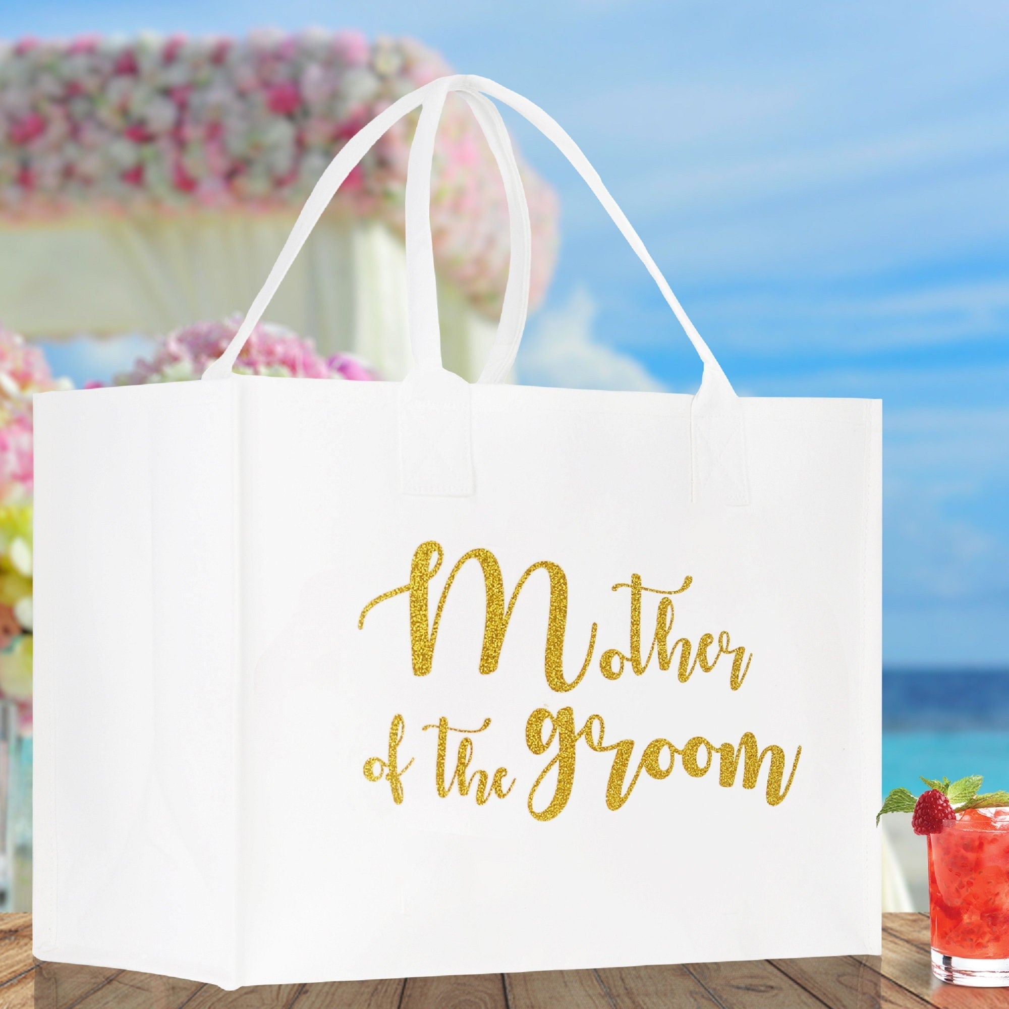 Mother of The Groom Large Print Tote Bag 100% Cotton Canvas Bridal Party Tote Bachelorette Bag Bridal Chic Tote Bags Wedding Totes - Aaria Tees Aaria Tees