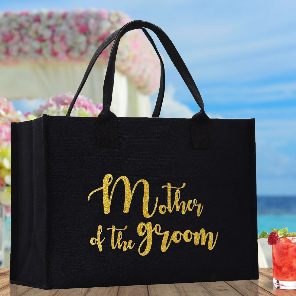 Mother of The Groom Large Print Tote Bag 100% Cotton Canvas Bridal Party Tote Bachelorette Bag Bridal Chic Tote Bags Wedding Totes - Aaria Tees