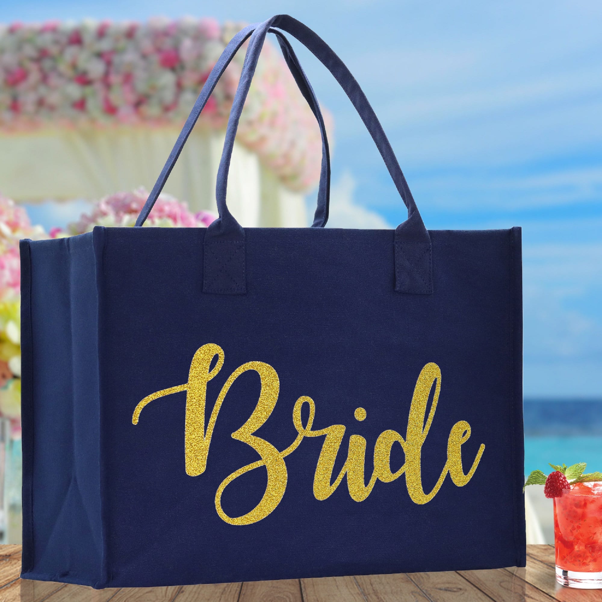 Bride Large Print Tote Bag 100% Cotton Canvas Bridal Party Tote Bachelorette Bag Bridal Chic Tote Bags Wedding Totes - Aaria Tees Aaria Tees
