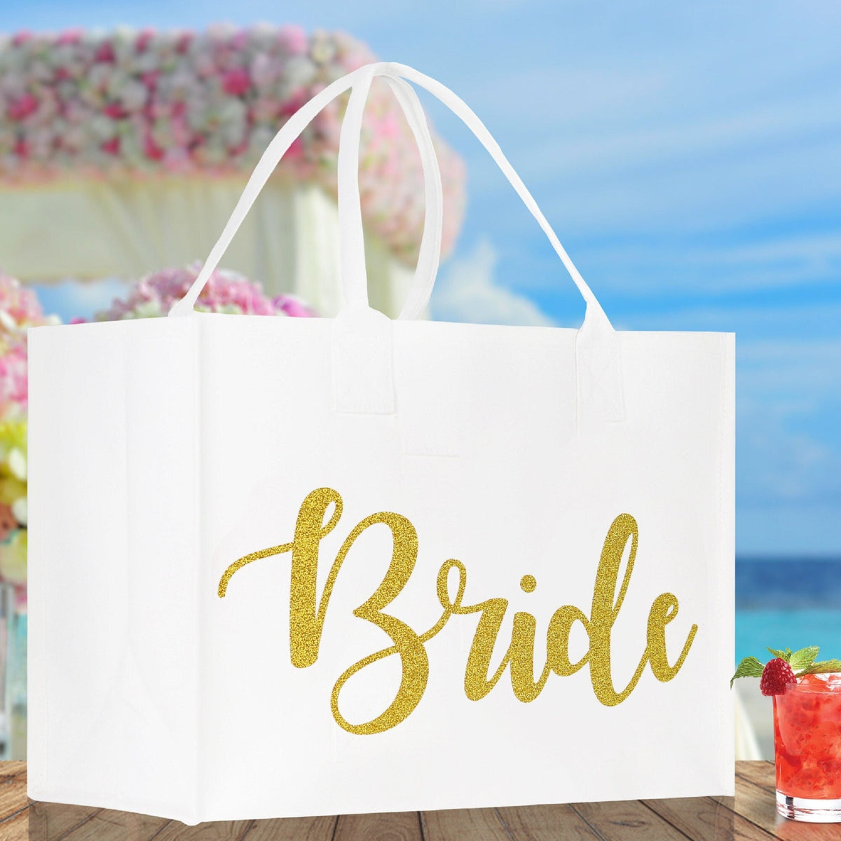 Bride Large Print Tote Bag 100% Cotton Canvas Bridal Party Tote Bachelorette Bag Bridal Chic Tote Bags Wedding Totes - Aaria Tees