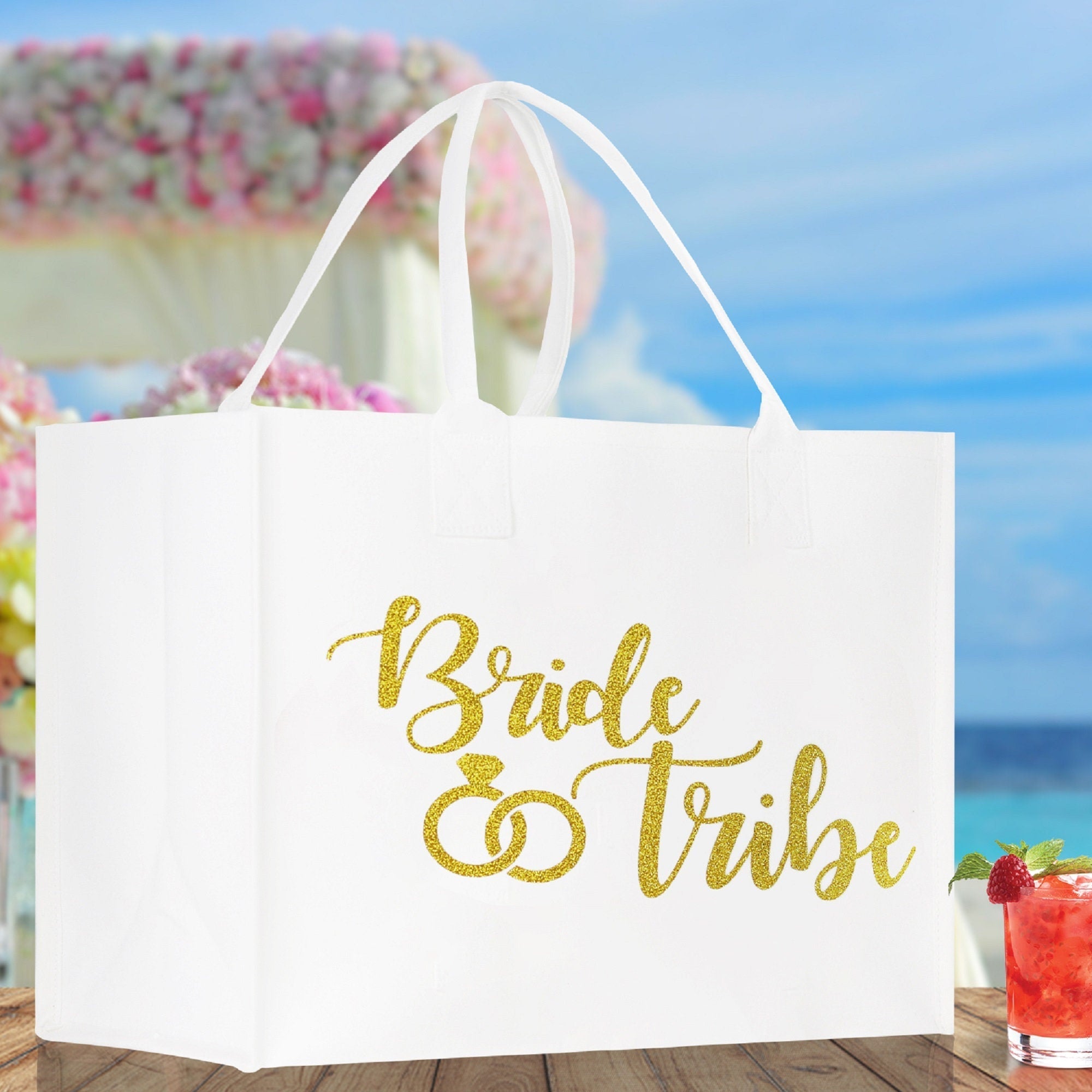 Bride & Tribe Large Print Tote Bag 100% Cotton Canvas Bridal Party Tote Bachelorette Bag Bridal Chic Tote Bags Wedding Totes - Aaria Tees Aaria Tees