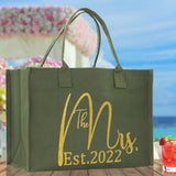 The Mrs. Est. 2022 Large Print Tote Bag 100% Cotton Canvas Bridal Party Tote Bachelorette Bag Bridal Chic Tote Bags Wedding Totes - Aaria Tees Aaria Tees