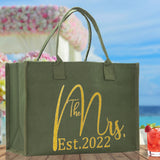 The Mrs. Est. 2022 Large Print Tote Bag 100% Cotton Canvas Bridal Party Tote Bachelorette Bag Bridal Chic Tote Bags Wedding Totes - Aaria Tees Aaria Tees