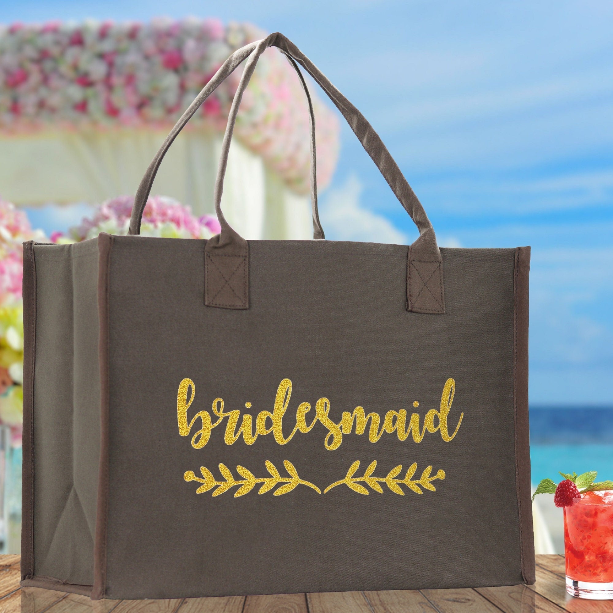 Bridesmaid Large Print Tote Bag 100% Cotton Canvas Bridal Party Tote Bachelorette Bag Bridal Chic Tote Bags Wedding Totes - Aaria Tees Aaria Tees