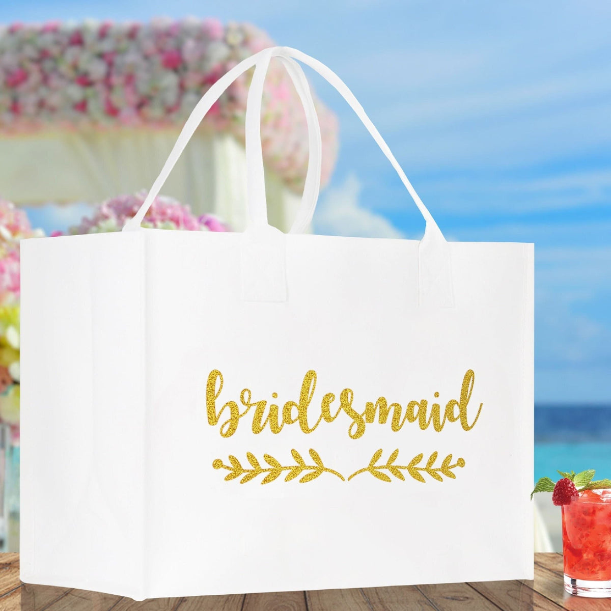 Bridesmaid Large Print Tote Bag 100% Cotton Canvas Bridal Party Tote Bachelorette Bag Bridal Chic Tote Bags Wedding Totes - Aaria Tees
