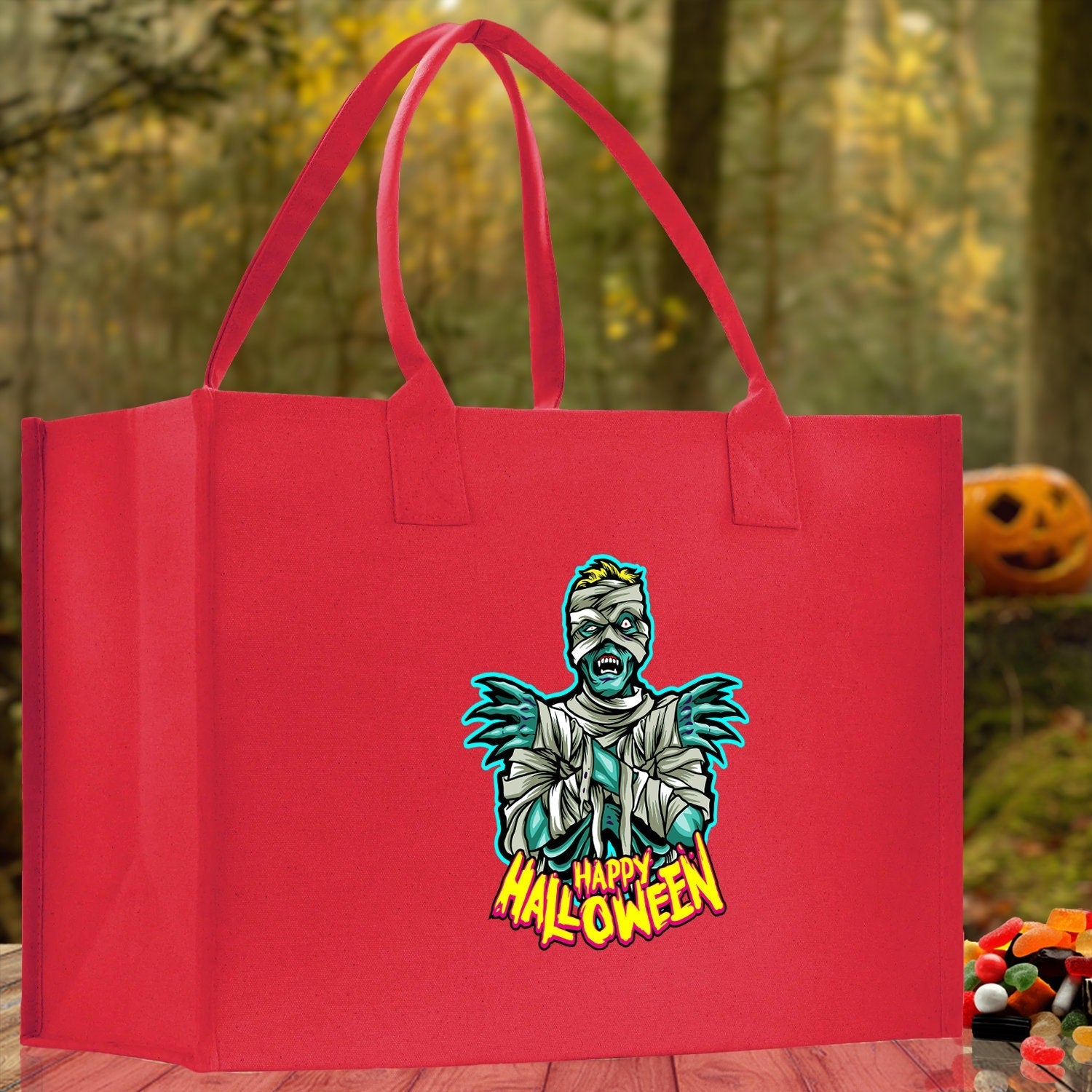 Halloween Trick or Treat Tote Bag Halloween Tote Bag for Kids Halloween Gift Halloween Candy Bag Halloween Doodles Cute Canvas Tote Bag - Aaria Tees Aaria Tees
