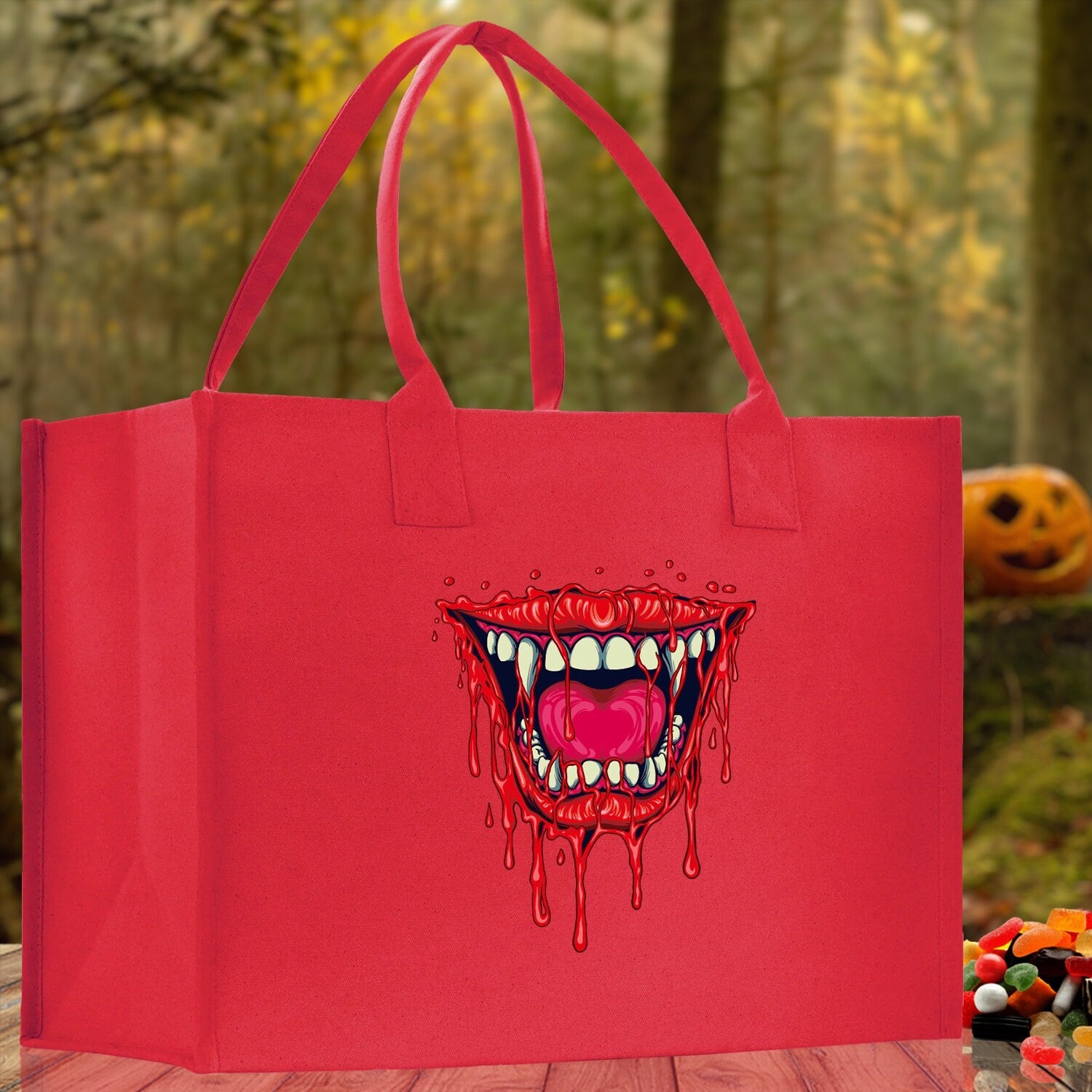 Halloween Trick or Treat Tote Bag Halloween Tote Bag for Kids Halloween Gift Halloween Candy Bag Halloween Doodles Cute Canvas Tote Bag - Aaria Tees Aaria Tees