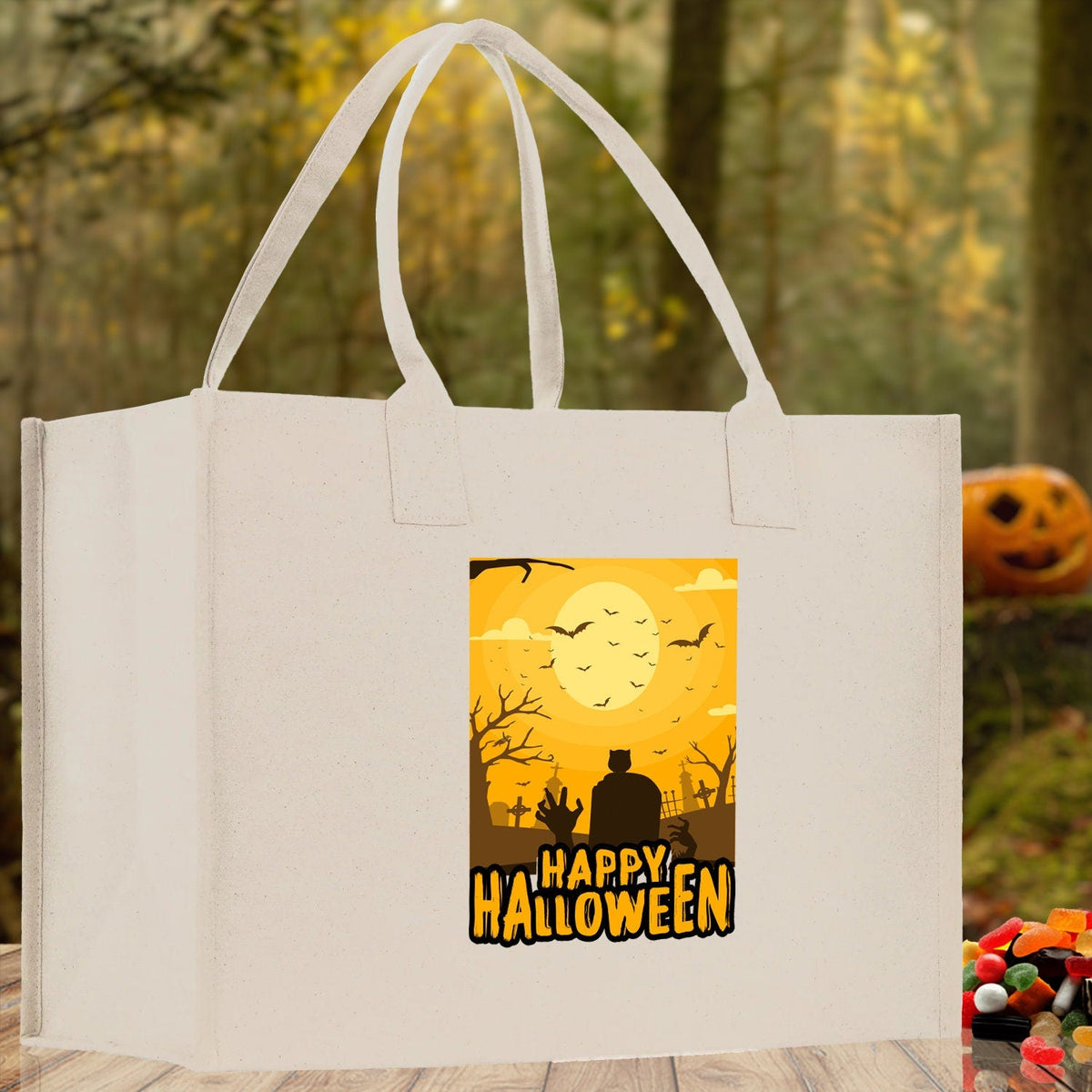 Halloween Trick or Treat Tote Bag Halloween Tote Bag for Kids Halloween Gift Halloween Candy Bag Halloween Doodles Cute Canvas Tote Bag - Aaria Tees