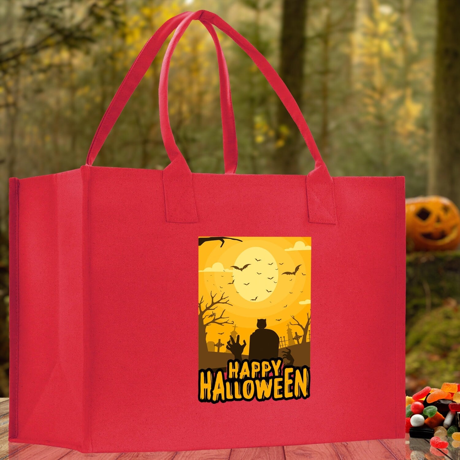 Halloween Trick or Treat Tote Bag Halloween Tote Bag for Kids Halloween Gift Halloween Candy Bag Halloween Doodles Cute Canvas Tote Bag - Aaria Tees Aaria Tees