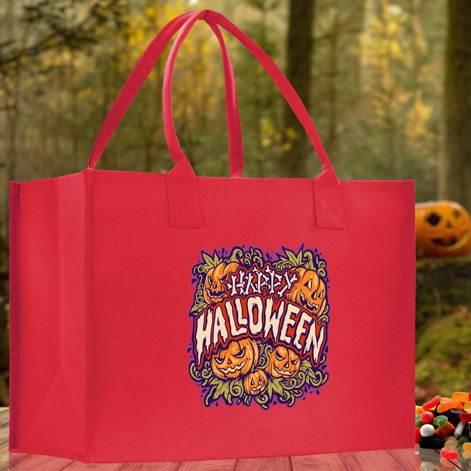 Halloween Trick or Treat Tote Bag Halloween Tote Bag for Kids Halloween Gift Halloween Candy Bag Halloween Doodles Cute Canvas Tote Bag - Aaria Tees Aaria Tees