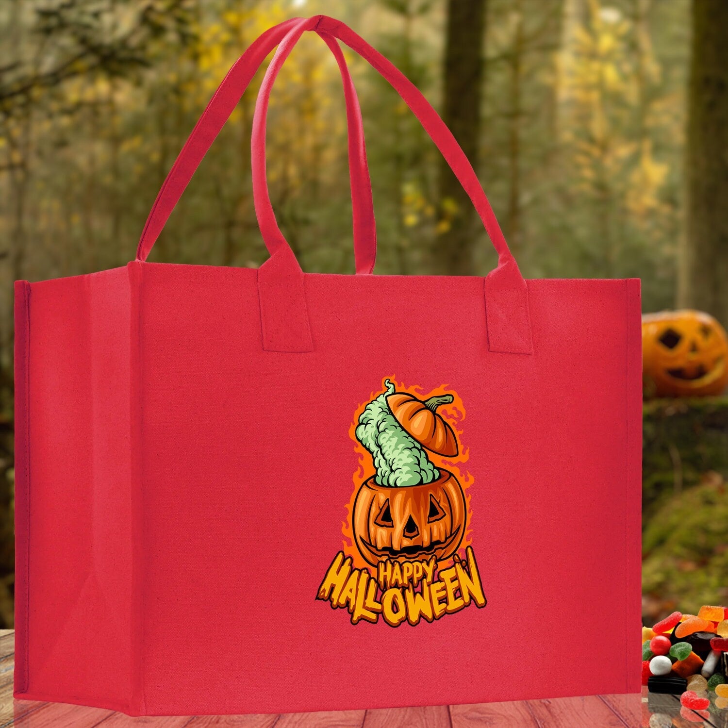 Halloween Trick or Treat Tote Bag Halloween Tote Bag for Kids Halloween Gift Halloween Candy Bag Halloween Doodles Cute Canvas Tote Bag - Aaria Tees Aaria Tees