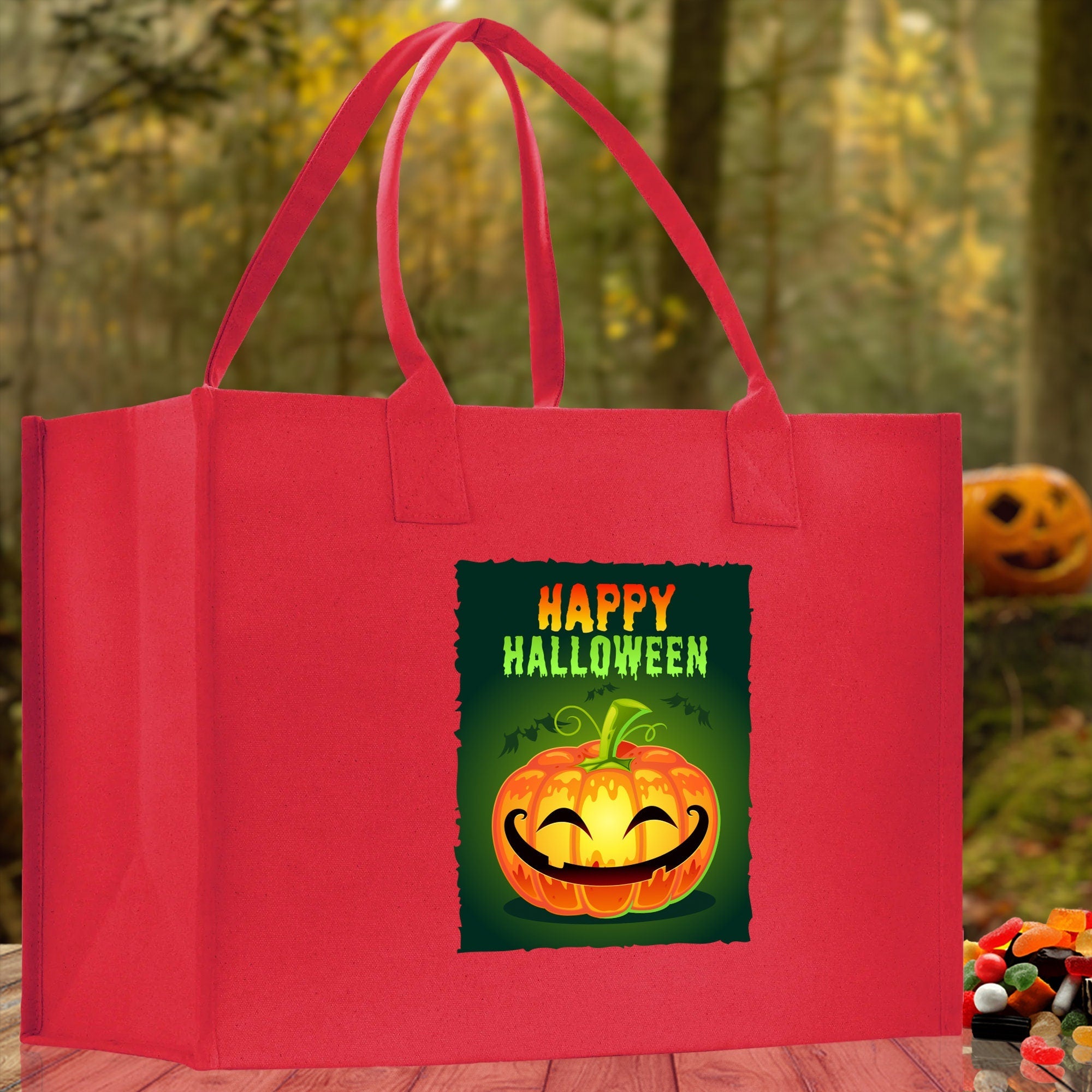 Halloween Trick or Treat Tote Bag Halloween Tote Bag for Kids Halloween Gift Halloween Candy Bag Halloween Doodles Cute Canvas Tote Bag - Aaria Tees Aaria Tees