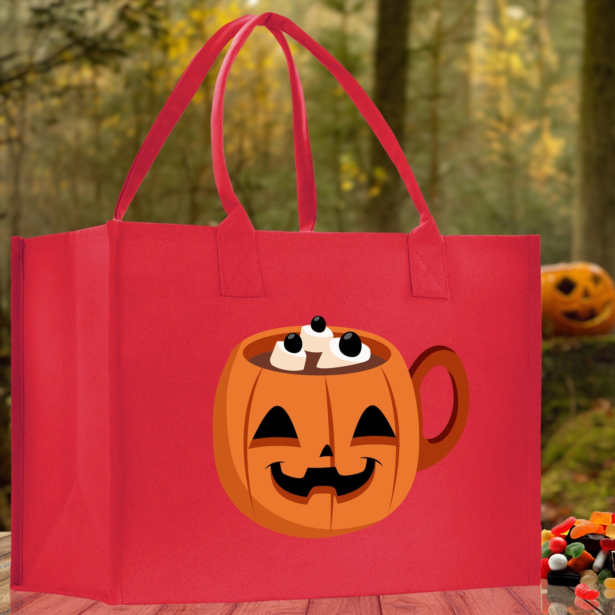 Halloween Trick or Treat Tote Bag Halloween Tote Bag for Kids Halloween Gift Halloween Candy Bag Halloween Doodles Cute Canvas Tote Bag - Aaria Tees Aaria Tees